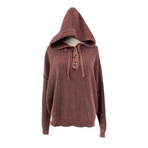 Natural Reflections Womens Rainer Acid Wash Chunky Knit Hoodie Size XL Red NWT‎